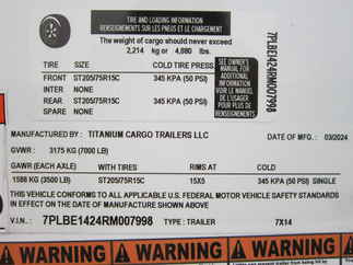 2024 Titanium Trailer 7x14  Enclosed Cargo 7x14